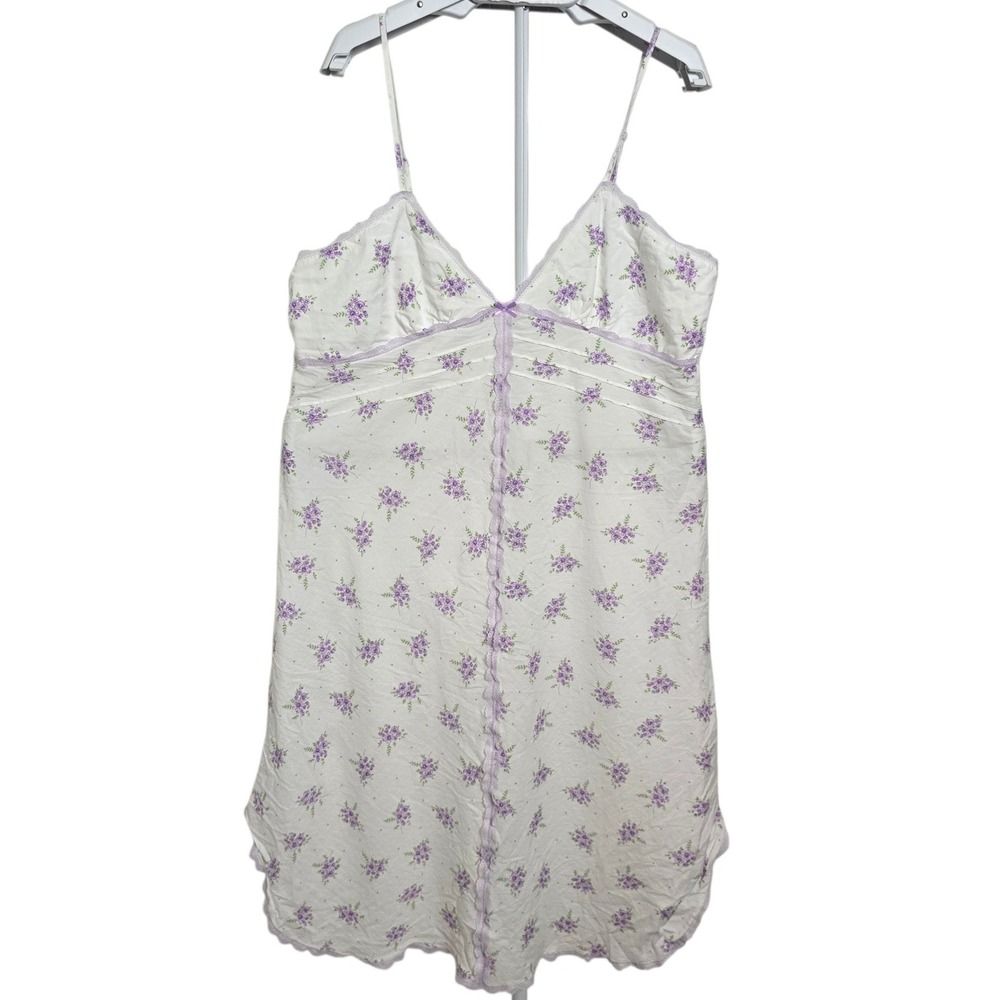 Carole Hochman Nightgown Slip Dress Size L Cotton Chemise Floral Lace Trim Women